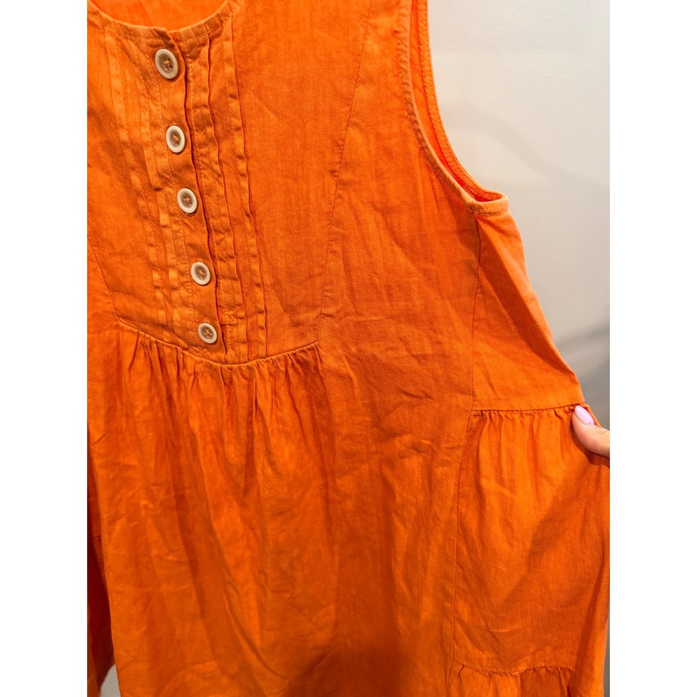 KUT from the Kloth Orange Linen Blend Sleeveless Tiered Button Front Dress - Picture 3 of 3